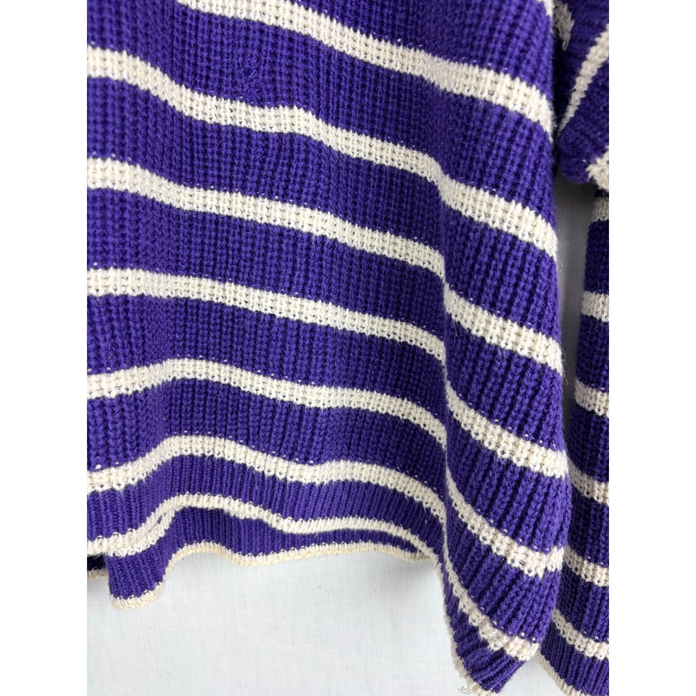 Chaus Sport L Purple White Striped Oversized Chunky Knit Crewneck Sweater - Picture 5 of 14